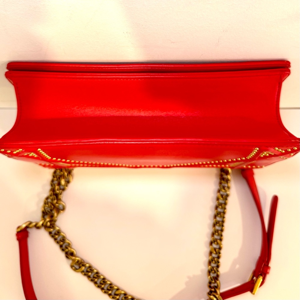 Christian Dior Diorama Red Leather Medium Flap Bag W Gold Studs & Chain Strap - Picture 8 of 15